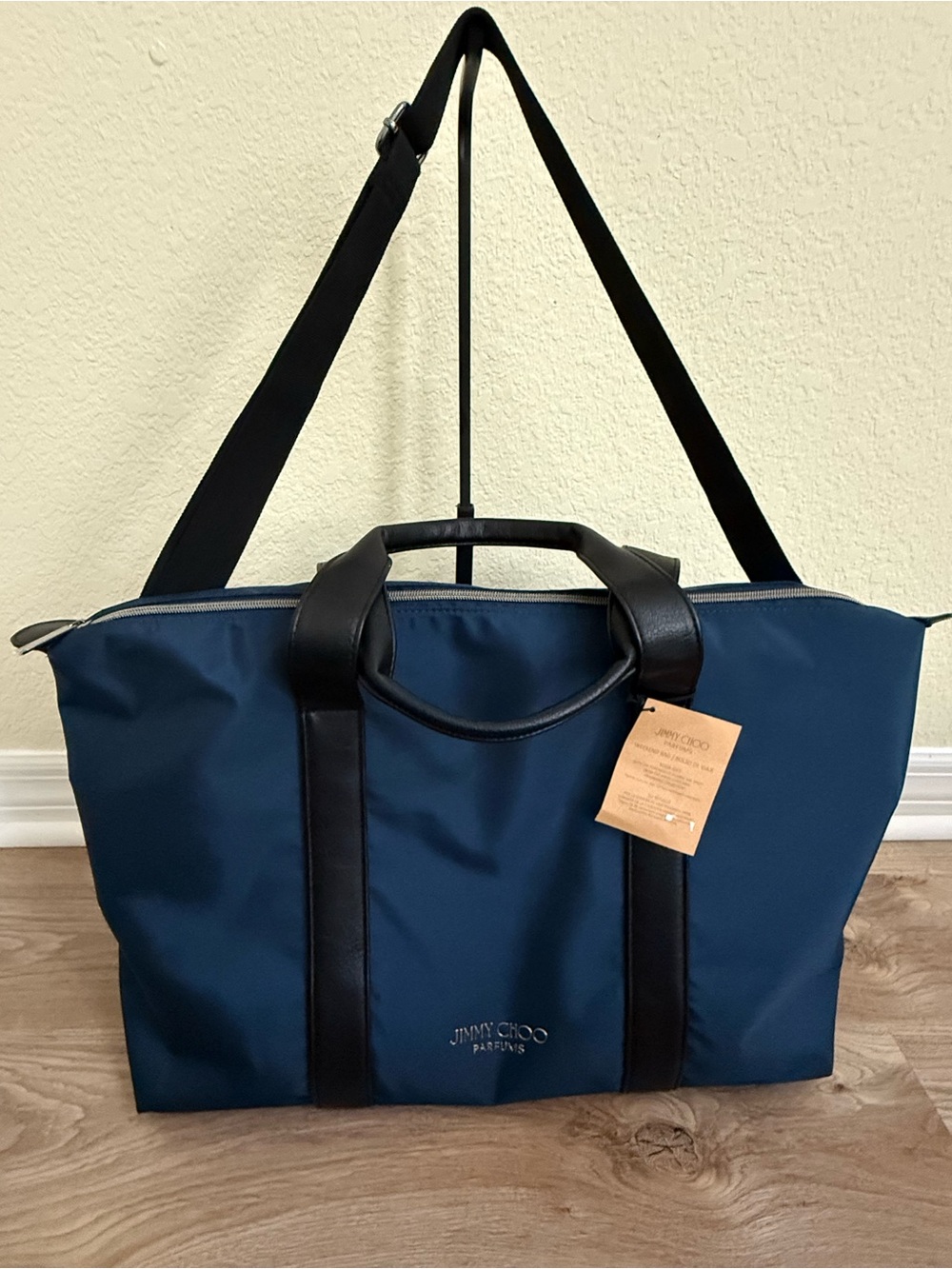 Jimmy Choo Navy Blue Nylon Duffel with Black Leather Trim
